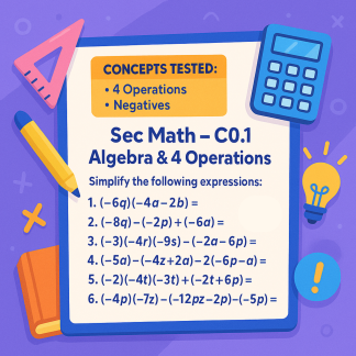 Secondary Basic Algebra Operations (Bundle of 3) [v1-3]